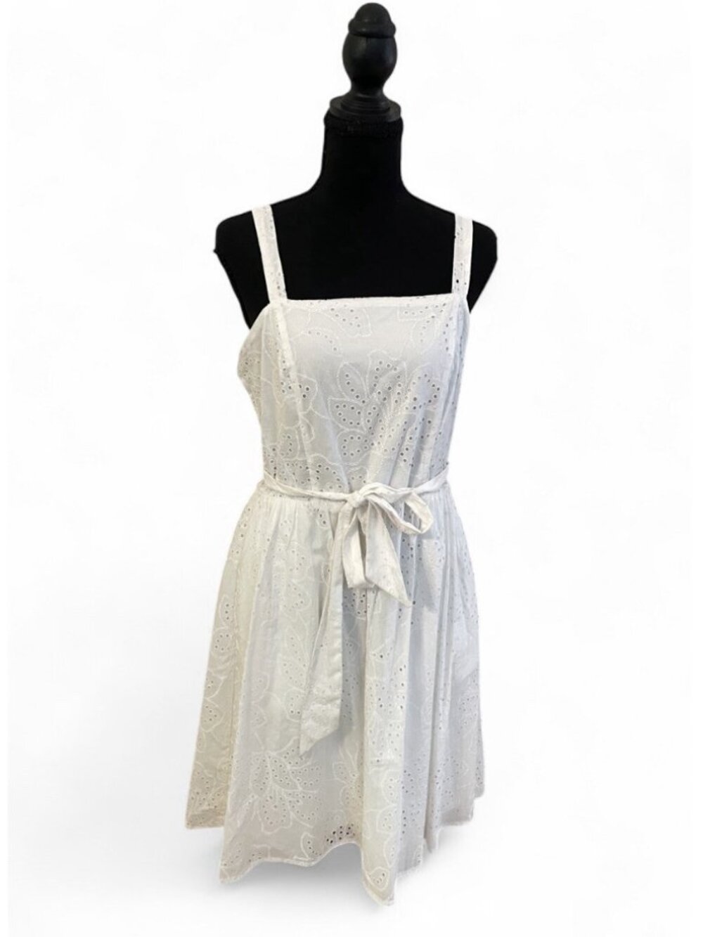 NWT Calypso St. Barth White Cotton Eyelet Dress with Tie Lined Pockets Zipper, 8